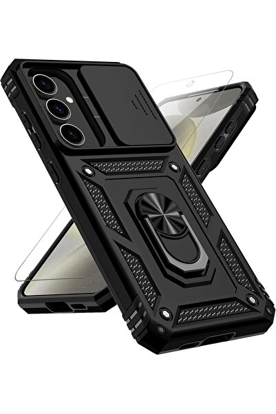 Kipgsm Samsung Galaxy S24 Fe Uyumlu Ekran Koruyuculu Kılıf Sürgülü Yüzüklü St...