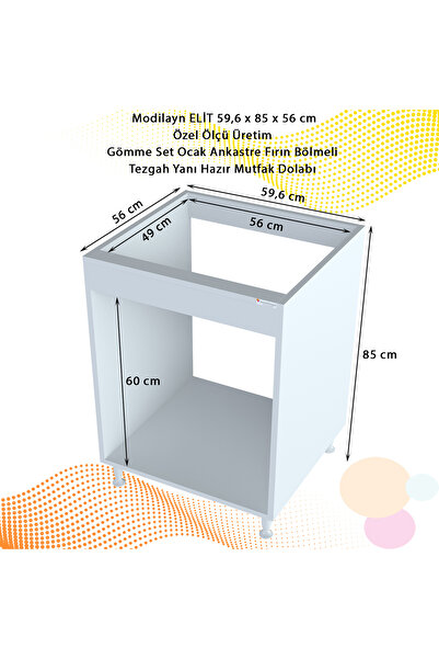 Modilayn ELİT 59,6 x 85 x 56 cm Gömme Ankastre Ocak Ve Fırın Bölmeli Mutfak Dolabı