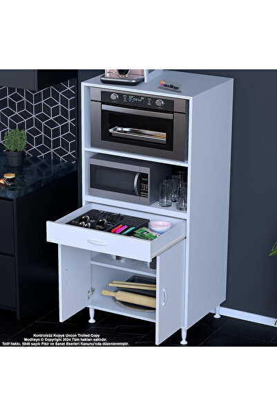 Modilayn BİRCE LİNA XL-70 x 162,4 x 48 cm MİNİ MİDİ MİKRODALGA FIRIN DOLABI 1 ÇEKMECE 2 KAPAK 4 GÖZ RAFLI