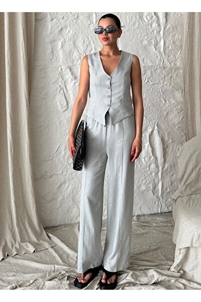 GAMZE ALPTEKİN Gray Vest Trousers Set