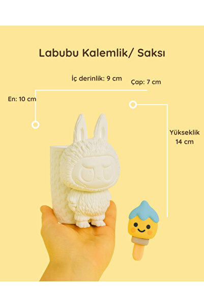 colorbuddie Labubu Saksı / Kalemlik – 14 cm Boyanabilir | Hasır Görünümlü Sep...