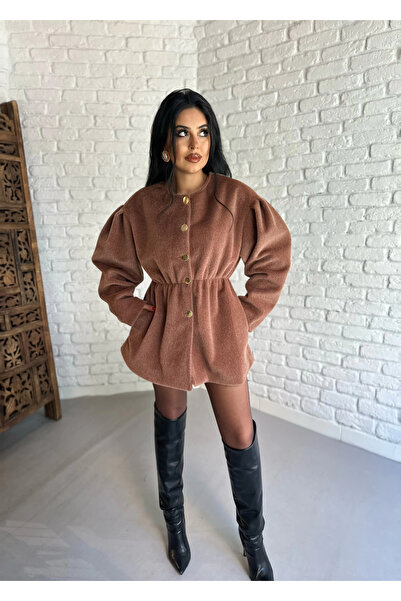 moneta boutique Γυναικείο μπουφάν με ελαστική μέση από ύφασμα Fox με χρυσά κουμπιά