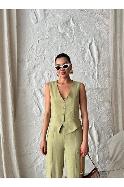 GAMZE ALPTEKİN Khaki Vest Pants Set