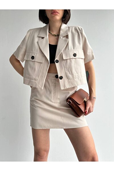 GAMZE ALPTEKİN 100% Cotton Gabardine Skirt Jacket Double Set