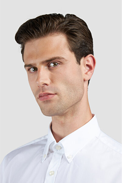 PAUL&SHARK Men's Regular Fit Metallic Shark Logo 100% Cotton Long Sleeve White Shirt 15313316-010