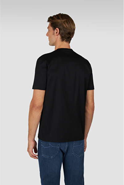 PAUL&SHARK Men's Regular Fit Round Neck Shark Logo 100% Cotton Stretch Fabric Short Sleeve Black-Gold T-Shirt