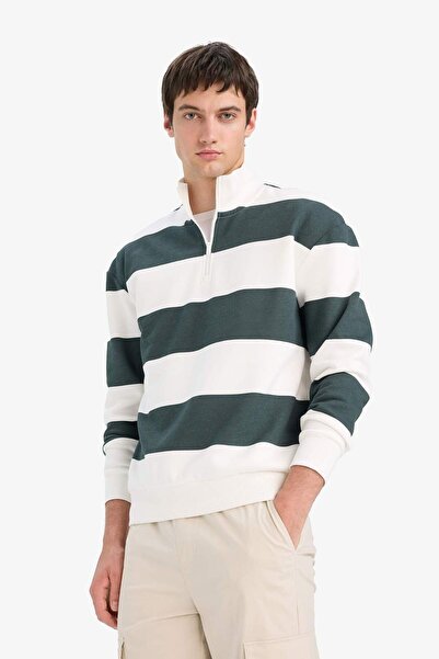 DeFacto Φούτερ με ριγέ φούτερ με μισό φερμουάρ με ριγέ γιακά C7045AX25AU