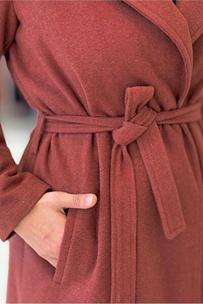 TRENDTESETTÜR Women's Brown (Tile) Belted Cardigan Coat t 9157