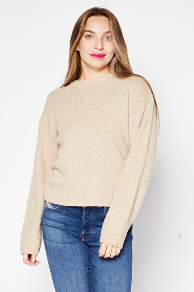 Brave Soul Women Crew Neck Long Sleeve Textured Sweater, Beige
