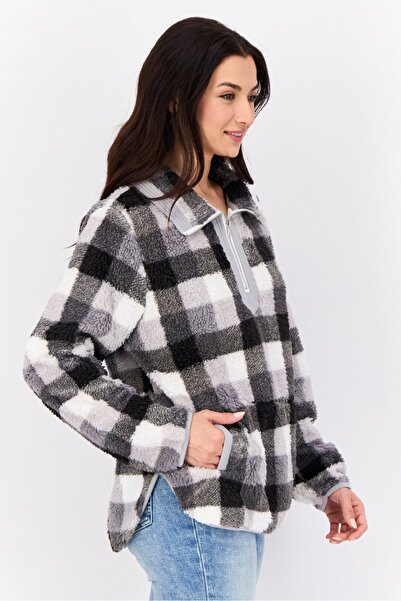 BKE Women Mock Neck Checkered Sweater, Multicolor