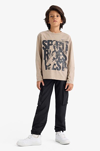 DeFacto Boys' Crew Neck Printed Long Sleeve T-Shirt G1813A825Au
