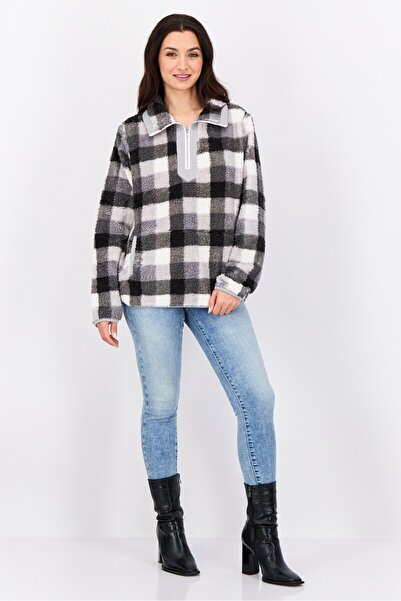 BKE Women Mock Neck Checkered Sweater, Multicolor