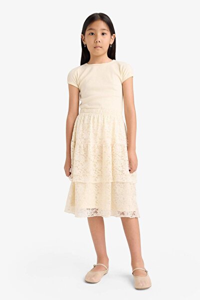 DeFacto Kız Çocuk Beli Lastikli Dantel Etek F8825A825AU