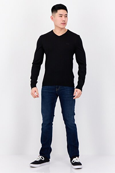 BOSS Men V-Neck Long Sleeves Knitted Sweater, Black