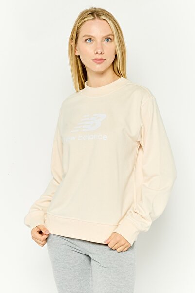 New Balance Women Relaxed Fit Long Sleeve Training Sweatshirt, Beige