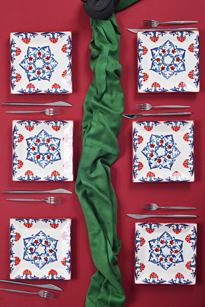 Empressco 6'lı Renkli El Yapımı Çini Desenli Pasta ve Servis Tabakları 20cm