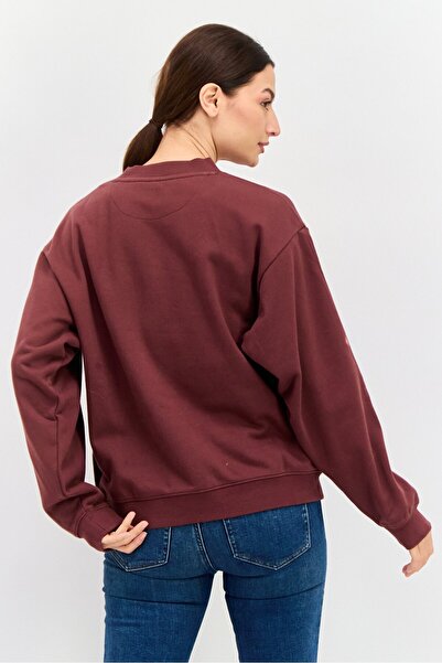 WRANGLER Women Crew Neck Long Sleeves Embroidered Sweatshirt, Brown