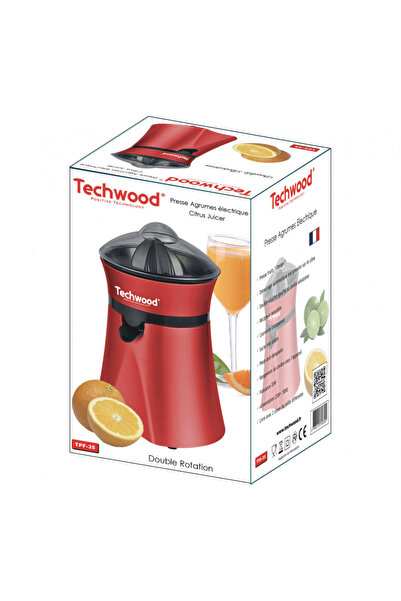 Techwood Presă de citrice TPF-35, 20W, 1 l, Pornire prin apăsare, 2 conuri, Capac transparent, Roșu