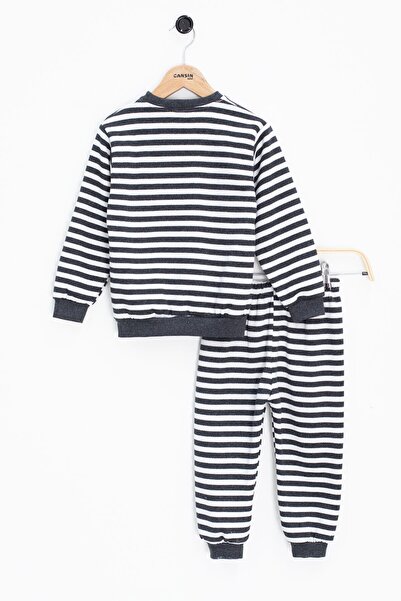 Cansın Mini Gray Boy's Letter Embroidered Embroidered 2-Piece Set 22705