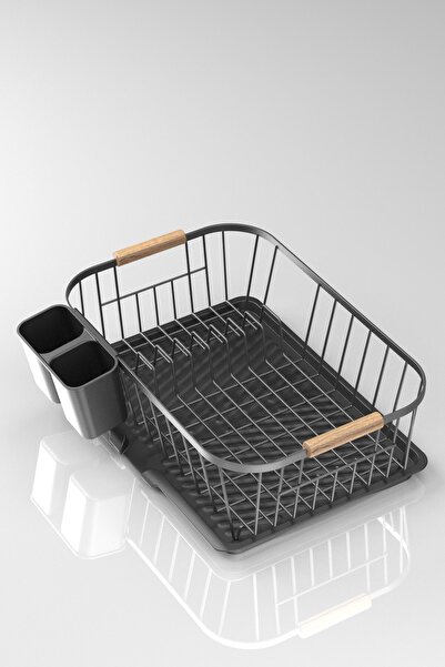 Teknotel Tek Katlı Bulaşıklık Tabaklık Oluklu Tepsi Mat Siyah KB088