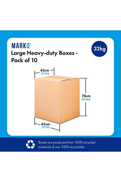 MARKQ [عبوة من 10] صناديق كبيرة مزدوجة الجدار مموجة، سعة 32 كجم، 45 × 45 × 70 سم، 5 طبقات، كرتون بني