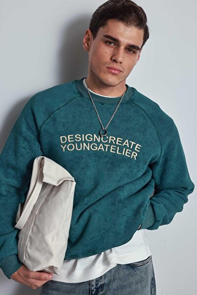 ablukaonline Ανδρικό φούτερ με στάμπα με κείμενο Oversize Πράσινο