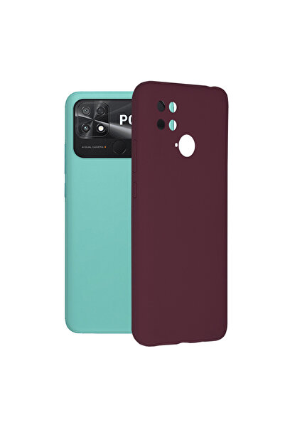 Optim Solution Husa de silicon TPU cu Microfibra pentru Xiaomi Poco C40, Interior Microfibra, Visiniu