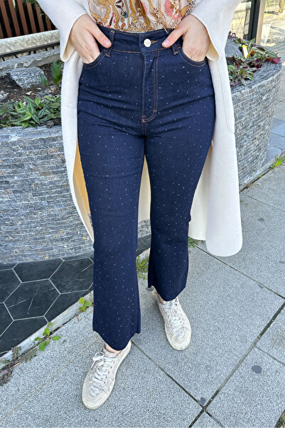İKOL Taşlı Bootcut Denim Pantolon - Lacivert