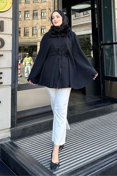 Ovn. Kürklü Yaka Panço - Siyah