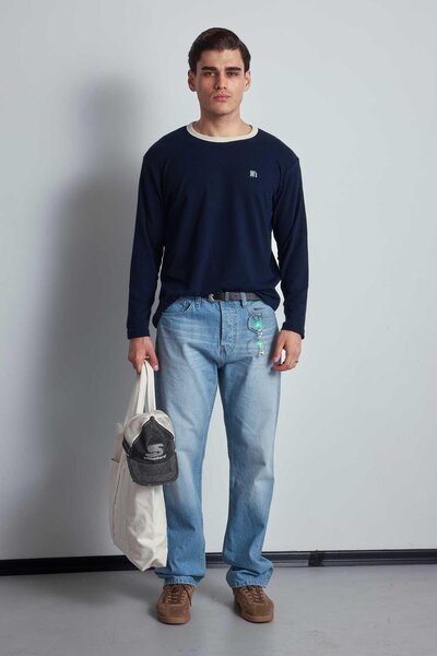 ablukaonline Ανδρικό φούτερ με λεπτομέρεια αντίθεσης Oversize Basic Σκούρο Μπλε