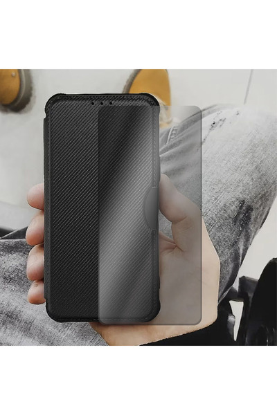 Optim Solution Αντικραδασμική θήκη Flip και σετ μεμβράνης από σκληρυμένο γυαλί 2.5D για Xiaomi Redmi 10C, μαύρη