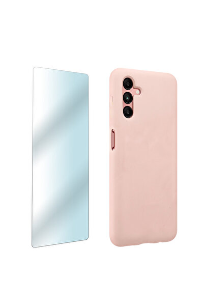 Optim Solution Set Husa din silicon si Folie Protectie pentru Samsung Galaxy A13 Microfibra, Roz Deschis