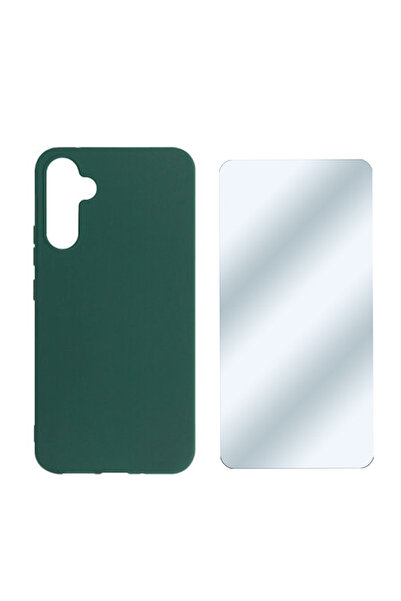 Optim Solution Set Husa din silicon si Folie protectie pentru Samsung Galaxy A34, Microfibra, Verde Inchis