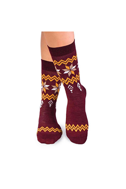 Pirin Hill Șosete din Lână cu Fulgi de Zapadă Bordo
