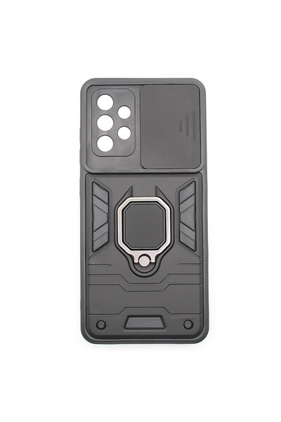 Optim Solution Husa pentru Samsung Galaxy A52, Lens Cover, Army Shield, Hybrid Armor, Ring Holder, Hard TPU, Negru