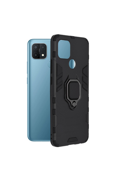 Optim Solution Husa Armor Ring pentru Oppo A15 / A15s, Army Shield, Inel Magnetic, Rugged, Negru Titan