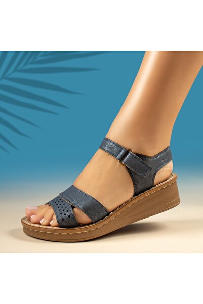 BMoD Sandale albastre pentru femei cu platformă și închidere cu velcro MOD13903