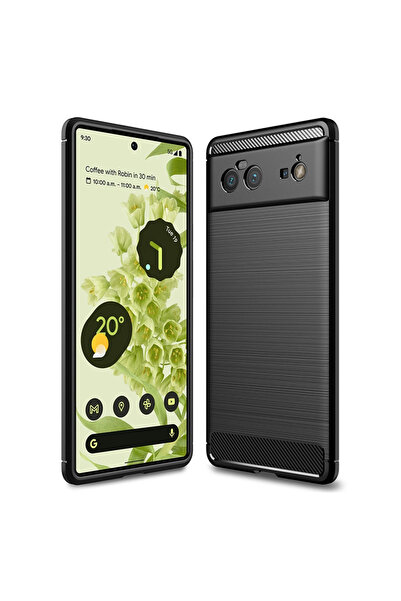 Optim Solution Husa de silicon pentru Google Pixel 6, Protection Camera, Fibra de Carbon, Negru