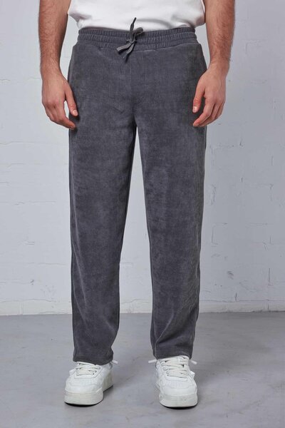 ablukaonline Erkek Slim Fit Fitilli Beli Lastikli Pantolon Füme