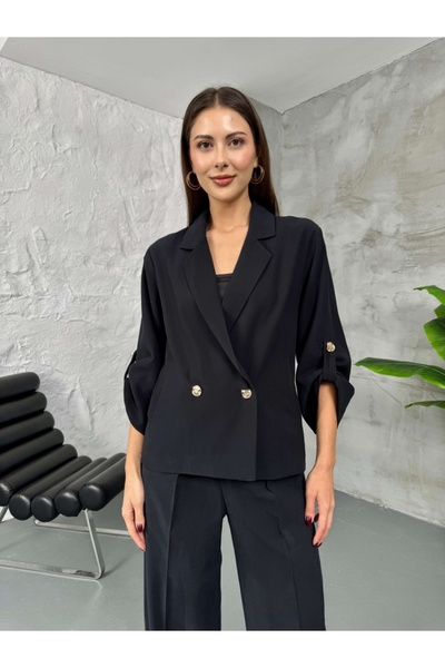 Elif Özbey Butik Black Gold Buttoned Woven Jacket