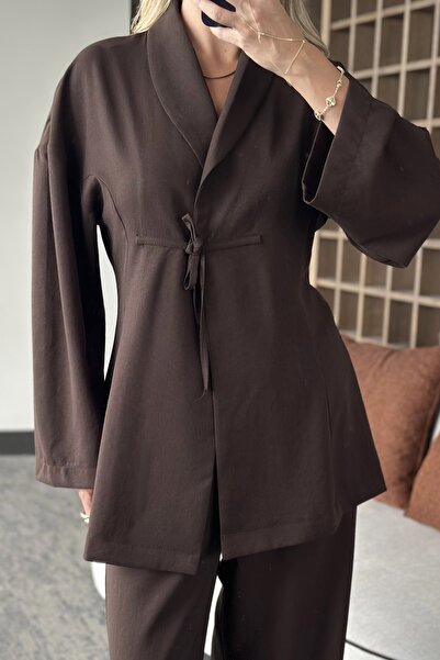 Laluvia Brown Blouse Pants Set - 8767