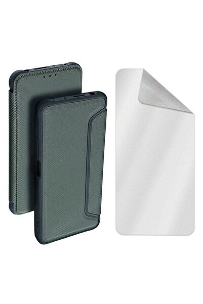 Optim Solution Set Husa Flip Anti-soc si Folie Hydrogel Matte pentru Xiaomi Redmi Note 12 5g, Verde