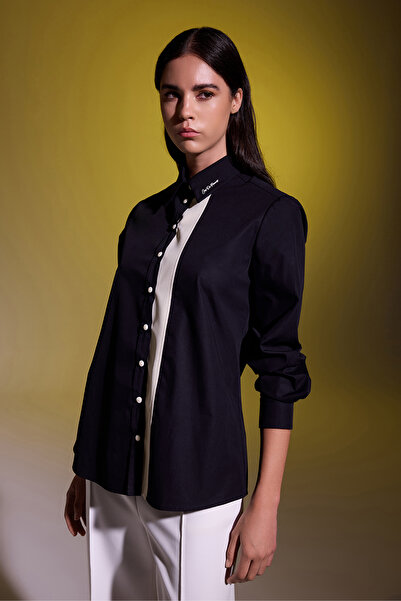 Jus De Pommes SİYAH KLASİK YAKA PAMUK KADIN GÖMLEK