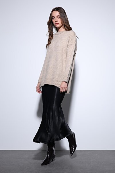 Antioch Beige Slit Detailed Women's Sweater