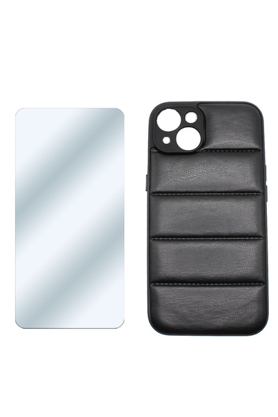 Optim Solution Set Folie si Husa tip Puffer pentru Apple Iphone 14, Camera in...