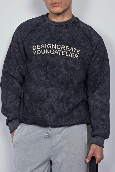 ablukaonline Ανδρικό φούτερ με στάμπα με κείμενο Oversize Μαύρο