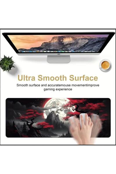 sgeteknoloji لوحة ماوس للألعاب مقاس 90×40 سم بتصميم القمر الأحمر المظلم مع قاعدة مضادة للانزلاق وسطح سريع