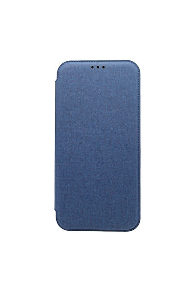 Optim Solution Husa Tip Carte Anti-Shock din Piele PU pentru Apple Iphone 12, Material Textil, Bleumarin
