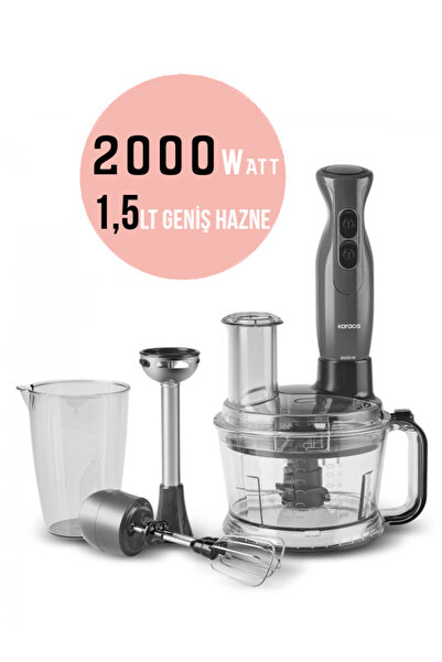 woodhub Güçlü 2000W Turbo Doğrayıcı, Çok Fonksiyonlu Mutfak Robotu, Buz Kırıcı, Çelik Mikser