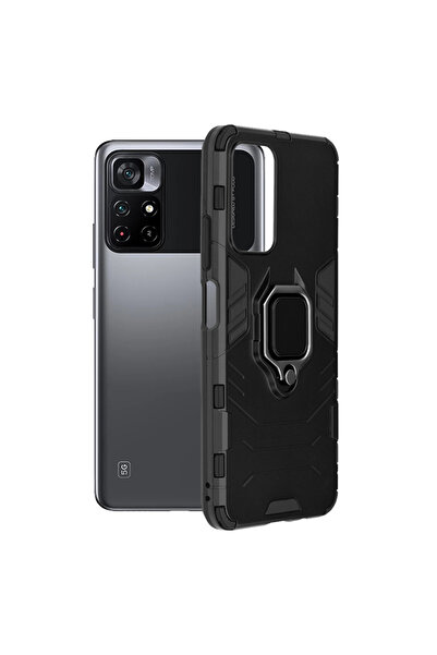 Optim Solution Husa Armor Ring pentru Xiaomi Poco M4 Pro 5G, Army Shield, Inel Magnetic, Rugged, Negru Titan